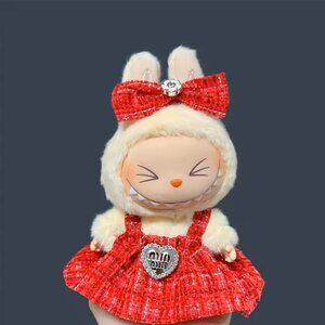 Labubu Designer Dress Bow Clothing Outfit Red Clothes Accessories Monsters Doll